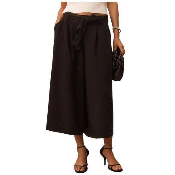 Maeve Anthropologie Tie-Waist Culottes Pants Wide‎ Leg Womens Sz 6 Black Cropped - Picture 15 of 15
